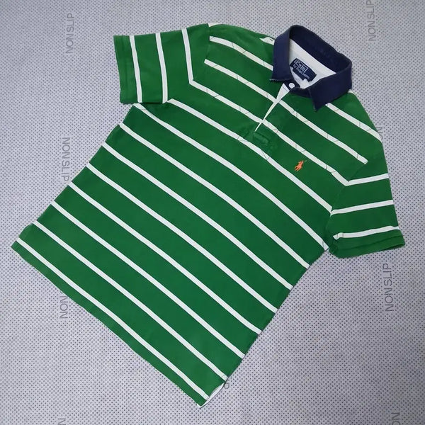 [BUNJANG] Polo Ralph Lauren Green Striped Polo Shirt / 폴로 랄프로렌 그린 스트라이프 카라티