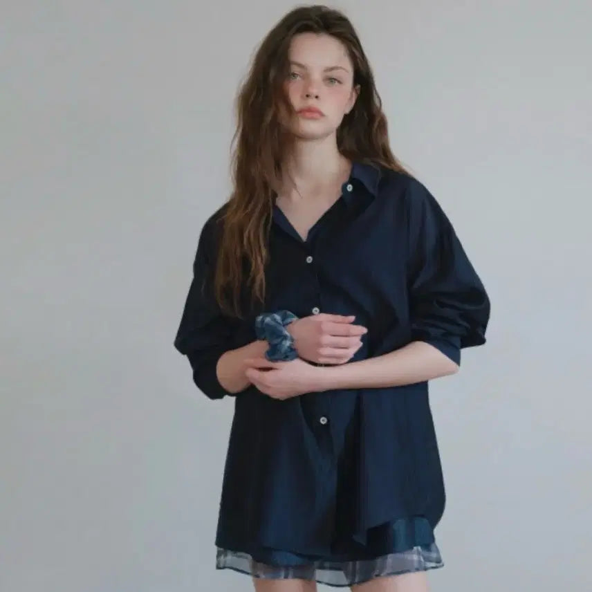 [BUNJANG] HANE Sheer Oversized Shirt & Scrunchie Set / 새상품 하네 시어 오버핏셔츠