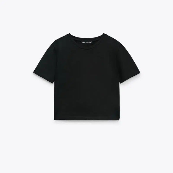 [BUNJANG] Zara Cropped Basic Short Sleeve T-Shirt Black / Zara 자라 크롭 기본 반팔티 블랙