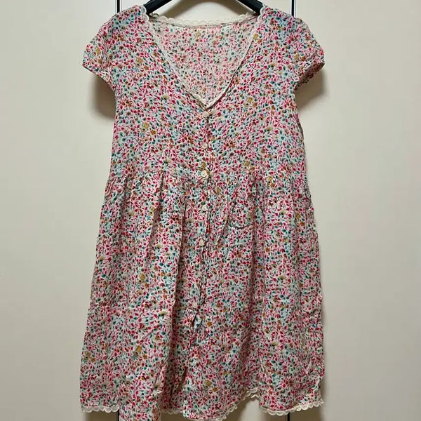 [BUNJANG] Floral Pattern Layered Cotton Dress / 플라워 패턴 레이어드 순면 원피스