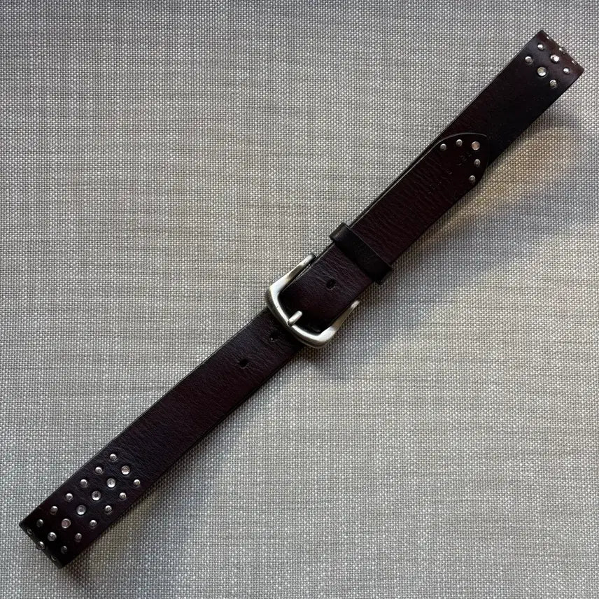 [BUNJANG] Ted Baker London Dark Brown Leather Studded Cubic Brass Buckle Belt / [34-35] 영국 TED BAKER DB 레더 스터드 큐빅 솔브 버클
