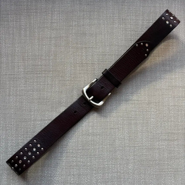 [BUNJANG] Ted Baker London Dark Brown Leather Studded Cubic Brass Buckle Belt / [34-35] 영국 TED BAKER DB 레더 스터드 큐빅 솔브 버클