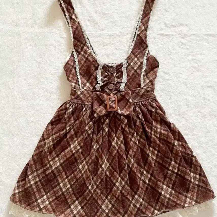 [BUNJANG] LIZLISA Check Overalls Skirt / LIZLISA 리즈리사 체크 멜빵 원피스 쟝스카 스커트 라떼갸루