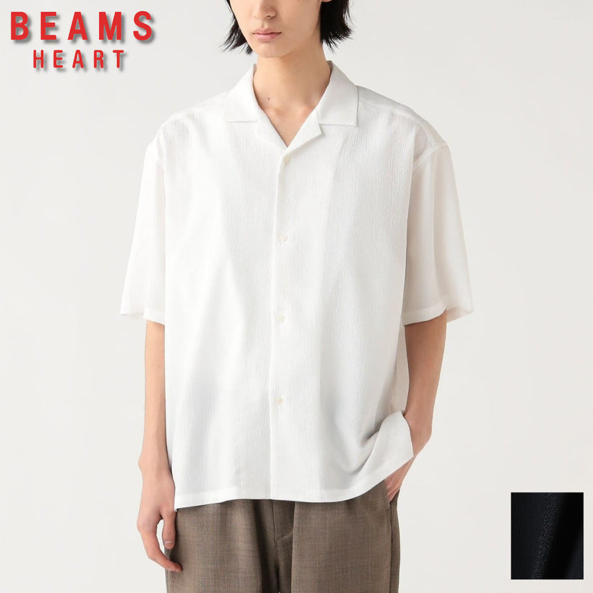 [BUNJANG] BEAMS HEART Polyester Open Collar Short Sleeve Shirt / 빔즈 하트 폴리에스터 오픈 칼라 반팔 셔츠 2컬러