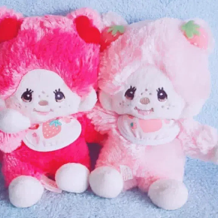 [BUNJANG] Vintage Strawberry Monchhichi Plush Doll Set (Genuine) / (마지막특별할인)고전 몬치치 딸기 봉제인형 세트 정품