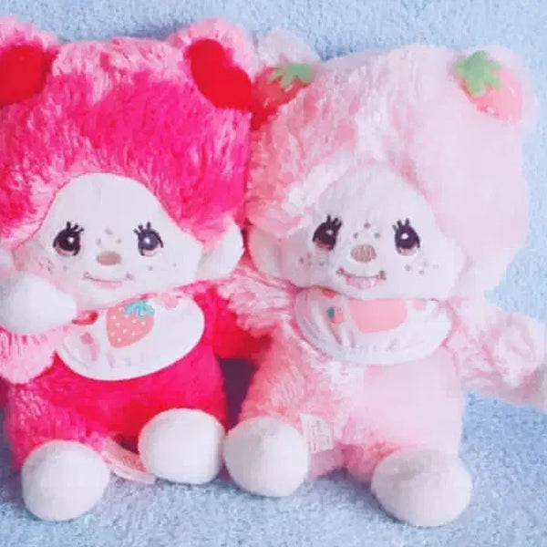 [BUNJANG] Vintage Strawberry Monchhichi Plush Doll Set (Genuine) / (마지막특별할인)고전 몬치치 딸기 봉제인형 세트 정품