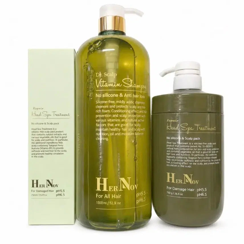 [BUNJANG] Ernov Vitamin Shampoo 1500ml + Head Spa Treatment 750ml + 200ml Set / 에르노브 비타민 샴푸 1500ml + 헤드스파 750ml + 200ml