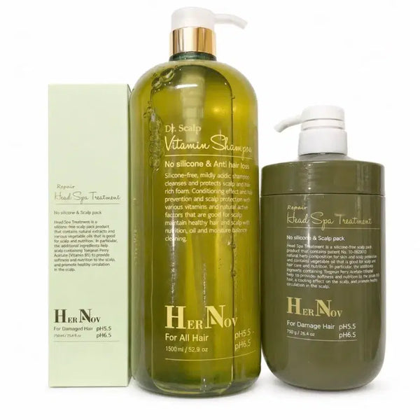 [BUNJANG] Ernov Vitamin Shampoo 1500ml + Head Spa Treatment 750ml + 200ml Set / 에르노브 비타민 샴푸 1500ml + 헤드스파 750ml + 200ml