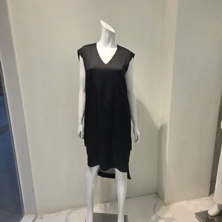 [BUNJANG] Silky Color-Block Unbalanced Midi Dress / 롱원피스 브이넥 실키 배색 언밸런스 새상품/급처/사이즈(55~66)