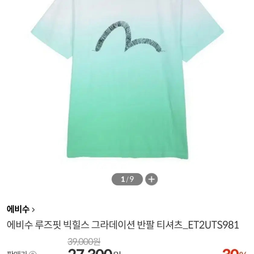 [BUNJANG] Evisu Men's/Unisex Loose Fit Gradient Short Sleeve T-Shirt (Green, XL) / (남녀공용)에비수 루즈핏 그라데이션 반팔티셔츠