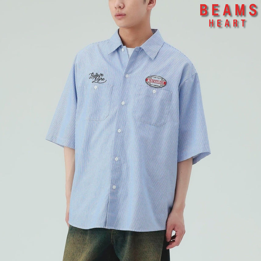 [BUNJANG] BEAMS HEART GMS Work Short-Sleeve Shirt Stripe / 빔즈 하트 GMS 워크 반팔 셔츠 스트라이프
