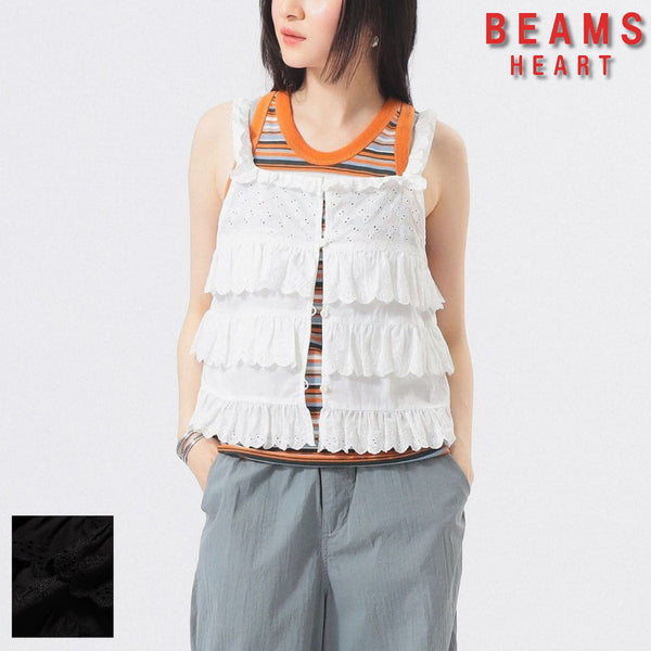 [BUNJANG] BEAMS BOY Cutwork Camisole Top (2 Colors) / 빔즈 보이 컷워크 캐미솔 나시 탑 2컬러