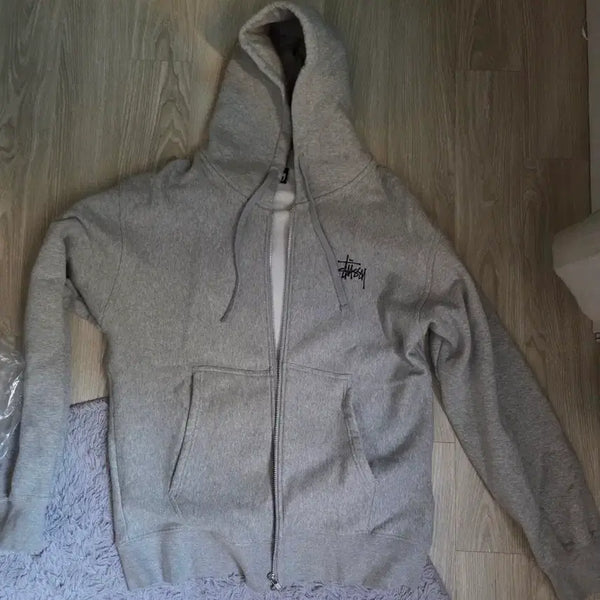 [BUNJANG] Stussy Genuine Hooded Zip-Up Sweatshirt Grey Fleece Size 100 / 스투시 정품 후드 집업 그레이 기모 100사이즈