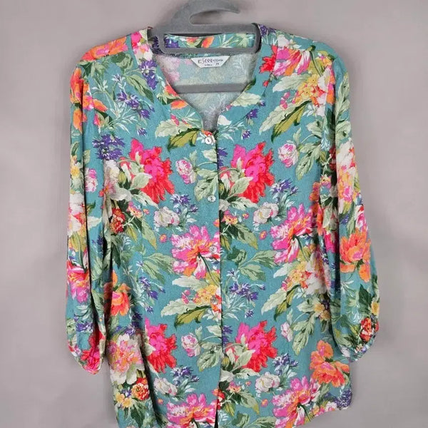 [BUNJANG] Inkyun Nara 77 Women's 7-Sleeve Flower Print Blouse / [무료배송]인견나라 77 여성 시원한 인견 플라워 7부소매 블라우스