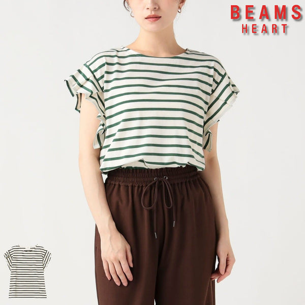 [BUNJANG] BEAMS HEART Stripe Pullover T-Shirt / 빔즈 하트 소매턱 보더 풀오버 스트라이프 반팔