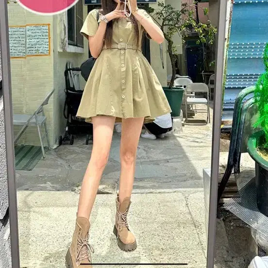 [BUNJANG] Marie Market Double Belt Dress Ivory / 마리마켓 이중벨트원피스 아이보리
