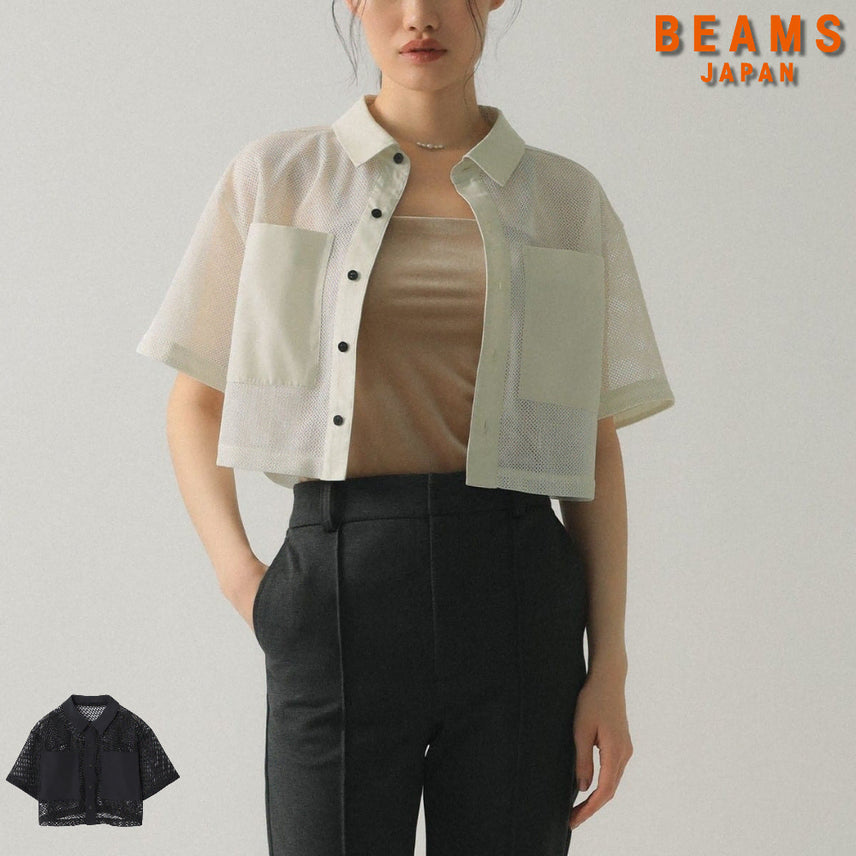 [BUNJANG] Ray BEAMS Mesh Crop Short Sleeve Shirt / 레이 빔즈 메시 크롭 반팔 셔츠