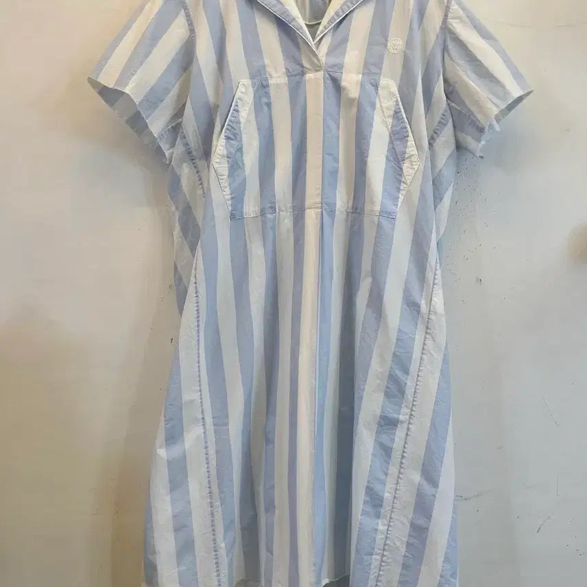 [BUNJANG] RECTO Blue Stripe Cotton Long Dress / RECTO 렉토 블루스트라이프 셔츠반팔롱원피스:) 면원피스 하객룩출근룩