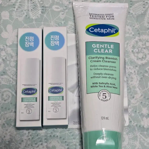 [BUNJANG] Cetaphil Gentle Clear Clarifying Cream Cleanser & Cica-Ceramide Calming Cream Set / [미개봉] 세타필 고요크림 + 클렌저