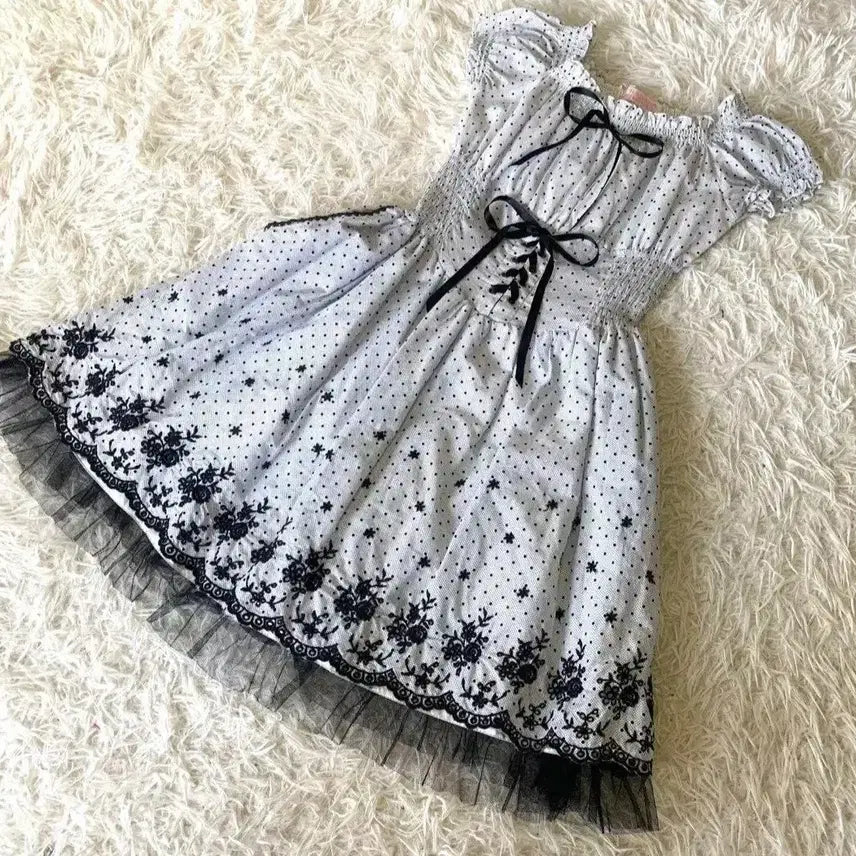 [BUNJANG] Trallala Dot Dress Lolita / 오늘만 할인)고전 트랄라라 도트원피스 갸루 리즈리사 양산형 엔젤릭 로리타