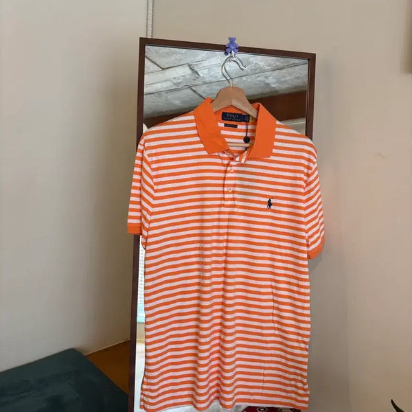 [BUNJANG] Polo Ralph Lauren Orange Stripe Polo Shirt / 폴로 랄프로렌 오렌지 스트라이프 카라티