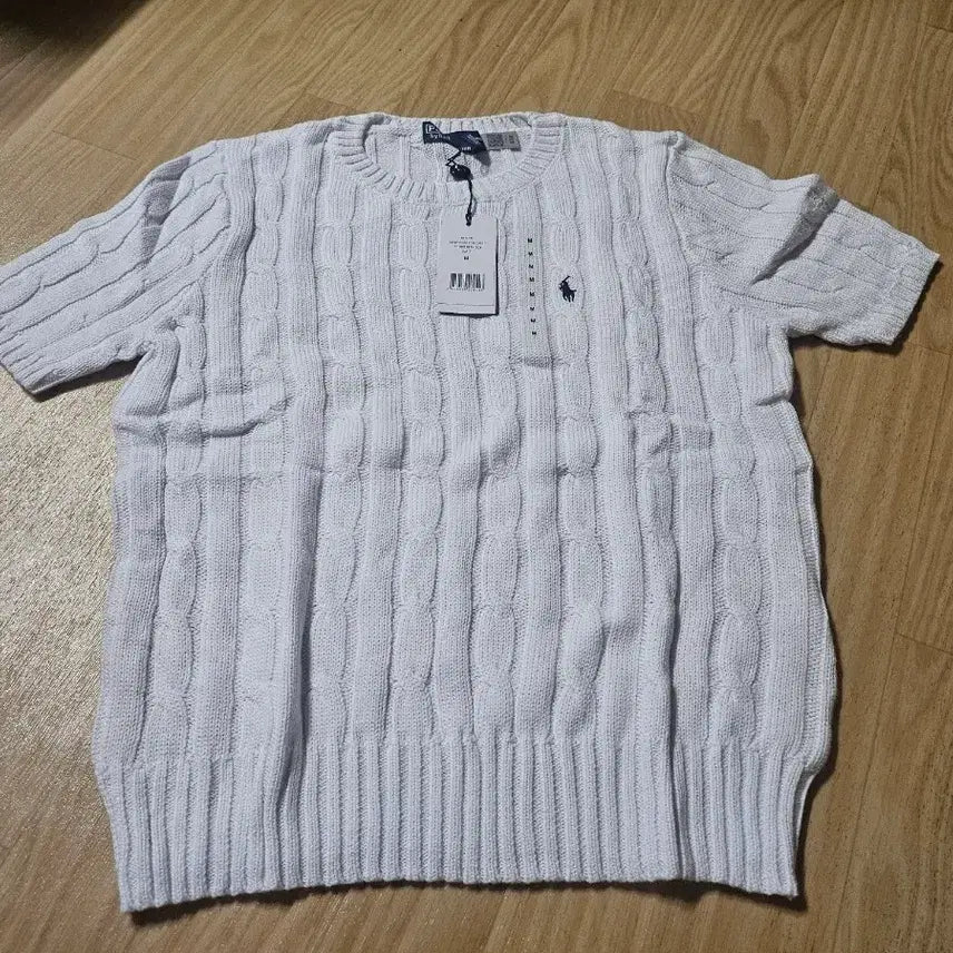 [BUNJANG] Polo Ralph Lauren Cable Knit Short Sleeve T-Shirt White Medium / 폴로 랄프로렌 케이블 니트 반팔 흰색
