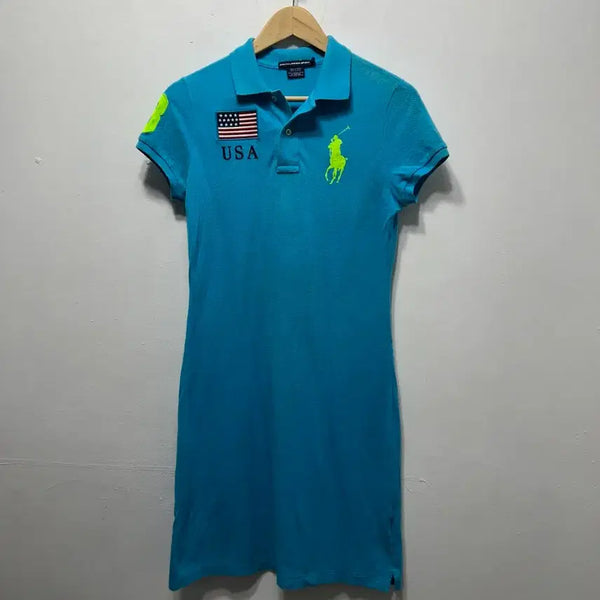 [BUNJANG] Polo Ralph Lauren USA Flag Long Dress Teal S / 폴로 랄프로렌 USA 성조기 롱원피스 청록색 S