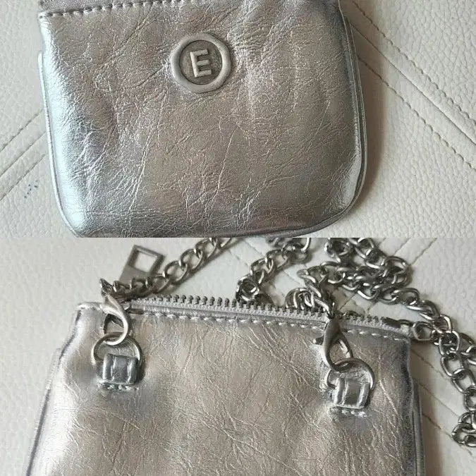 [BUNJANG] Mini Strap Crossbody Bag Silver Zipper Chain Micro Bag / 가방 미니 스트랩 크로스백 초미니백 실버 지퍼 체인 브렛 마이크로