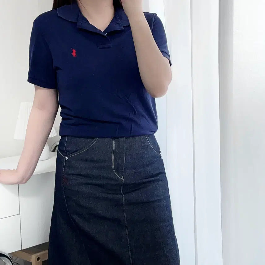 [BUNJANG] Polo Ralph Lauren Navy Red Pony Embroidery Short Sleeve Polo Shirt (Size S) / 폴로 네이비 / 레드포니 반팔카라티 [ S ]