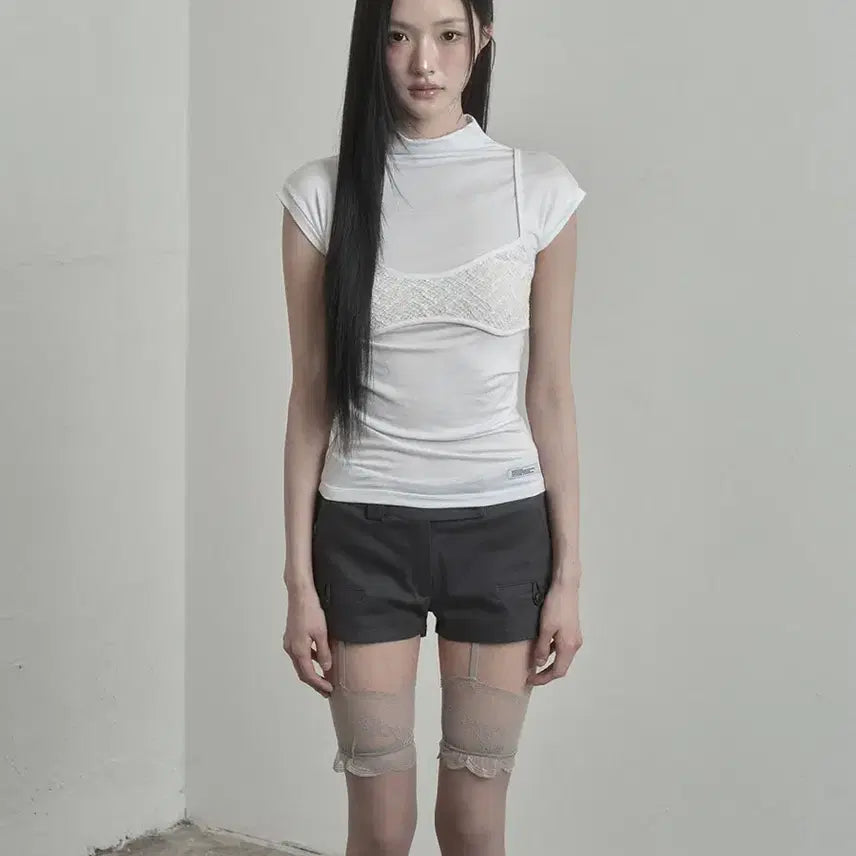 [BUNJANG] Inegi Lace Bustier Half Neck Top White / 이네기 Lace Bustier Half Neck Top 화이트