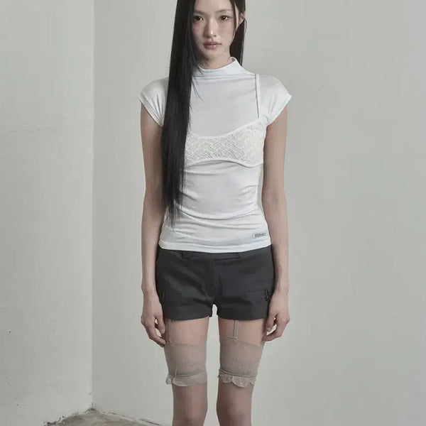 [BUNJANG] Inegi Lace Bustier Half Neck Top White / 이네기 Lace Bustier Half Neck Top 화이트