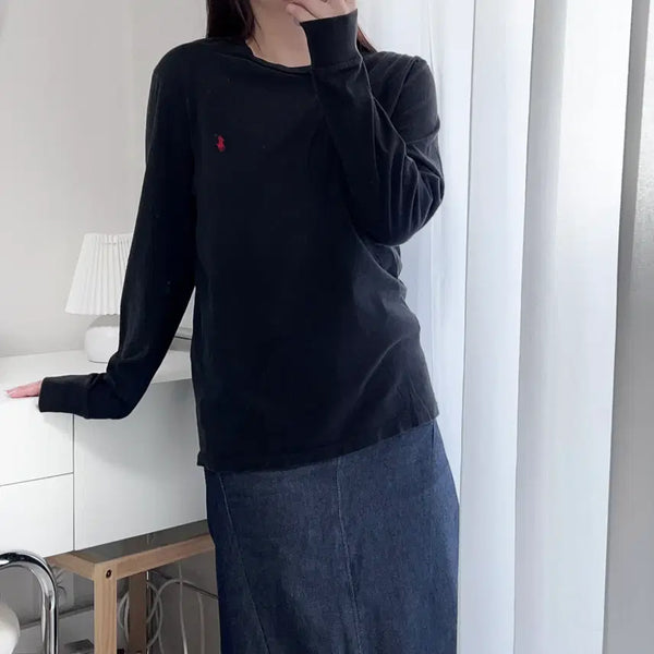 [BUNJANG] Polo Ralph Lauren Black Red Pony Embroidered Long Sleeve T-Shirt / 폴로 블랙 / 레드포니 라운드 긴팔티 [ L ]