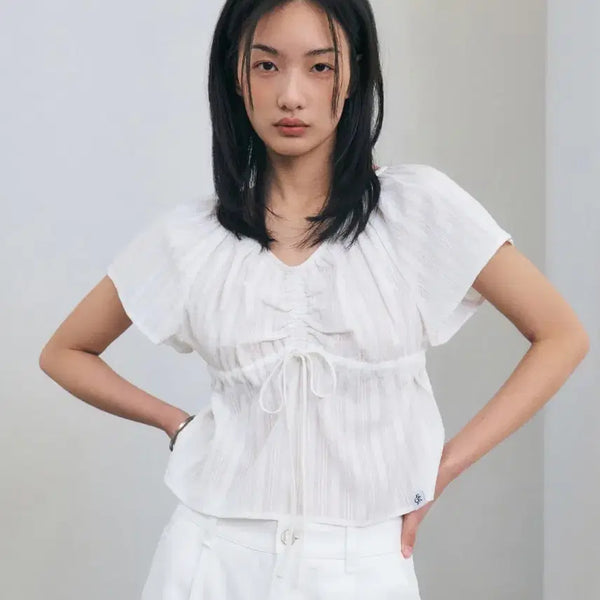 [BUNJANG] Citybreeze V-Neck Shirring Blouse / 시티브리즈 브이넥 셔링 블라우스