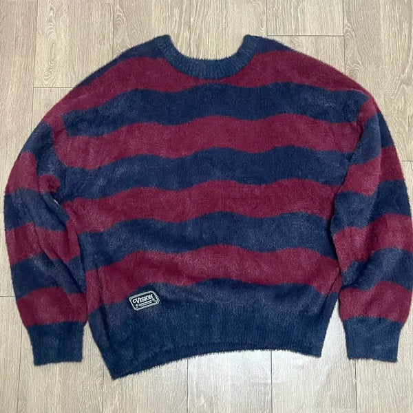 [BUNJANG] Vision Streetwear Hairy Wave Stripe Knit Burgundy XL / 비전스트릿웨어 Hairy Wave Stripe Knit 버건디 XL