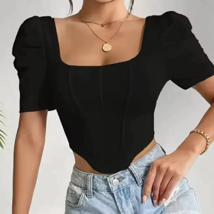 [BUNJANG] Puff Sleeve Top - Black / 새거)퍼프 소매 탑 S 판매해요