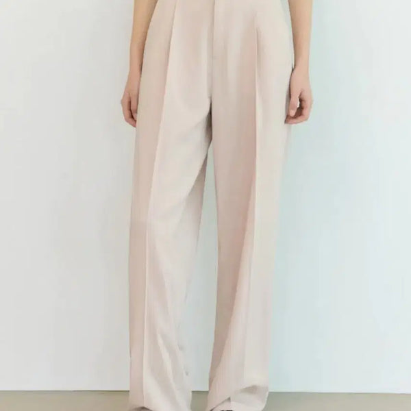 [BUNJANG] Citybreeze Pintuck Wide Summer Slacks (Light Beige) / 시티브리즈 핀턱 와이드 썸머 슬랙스(s, 라이트 베이지)