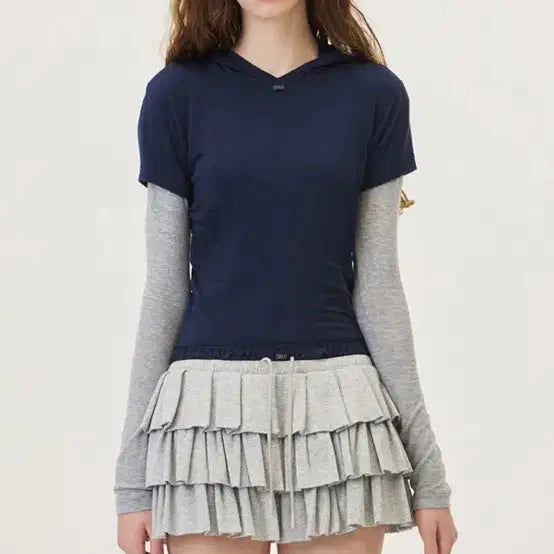 [BUNJANG] Grobe Macy Half Hoodie T-shirt Navy / 그로브 하프 후드티