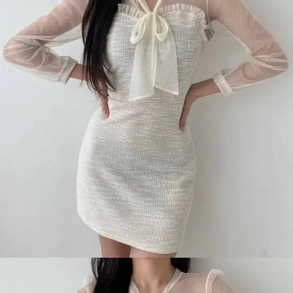 [BUNJANG] Sheer Cream Dress / 시스루 크림 원피스