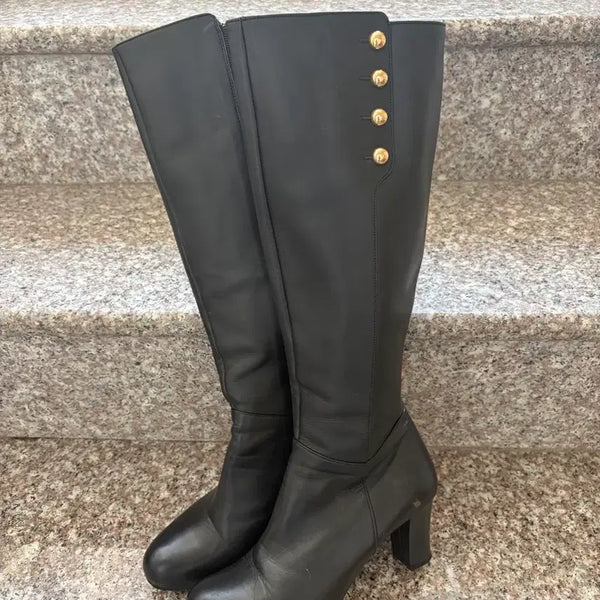 [BUNJANG] El Canto Black Leather Long Boots / 엘칸토 검정색 가죽 롱부츠