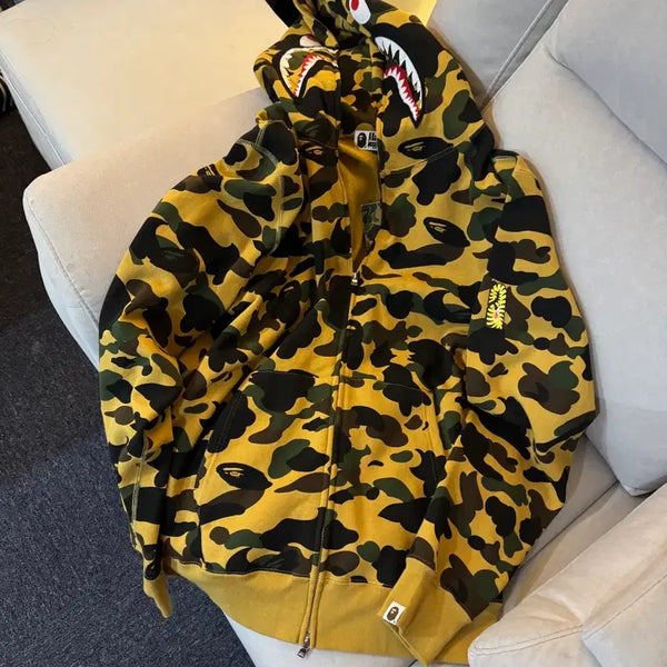 [BUNJANG] Bape Yellow Camo Full Zip Hoodie 2XL / Bape 베이프 황계 후드 집업 2XL