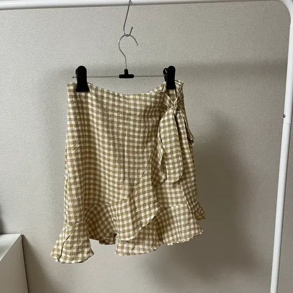 [BUNJANG] Yellow Checkered Skirt / 옐로 체크 스커트