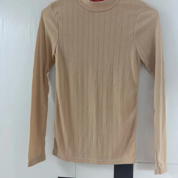 [BUNJANG] Beige Ribbed Turtleneck T-Shirt / (새상품) 베이지 골지티셔츠