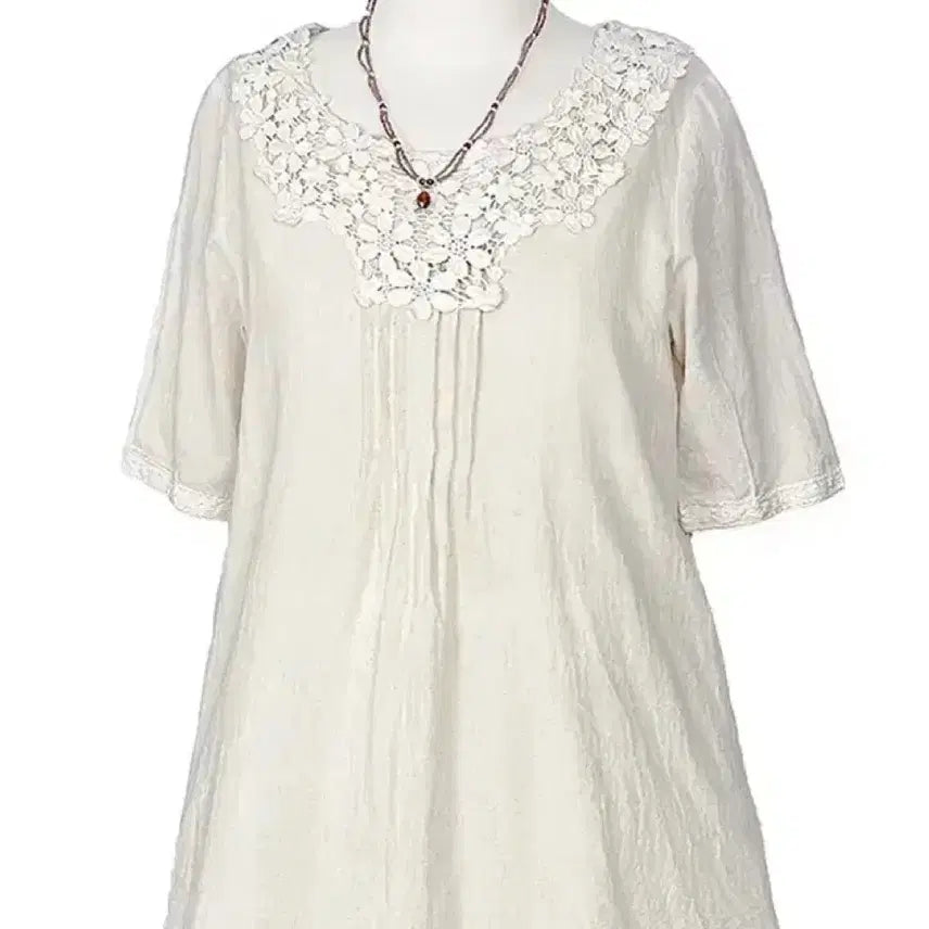[BUNJANG] Vintage Linen Tussah Lace Pintuck Shirt - Oatmeal / 일본빈티지 린넨 토숀레이스핀턱셔츠티 오트밀 모리걸갸루y2k히피에스닉