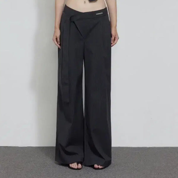 [BUNJANG] Bohemian Seoul Over Tie Wide Pants Stripe Charcoal / 보헤미안서울 OVER TIE WIDE PANTS 슬랙스 팬츠, 스트라이프 차콜