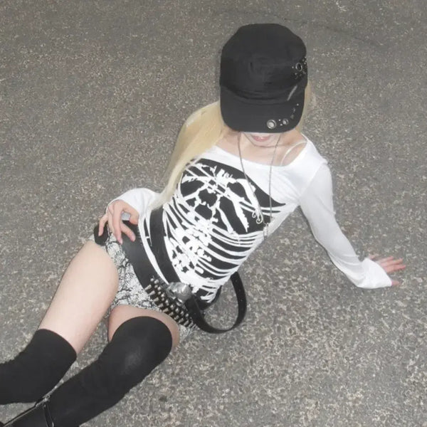 [BUNJANG] us is your us Y13 Skeleton Grunge Layered Long Sleeve White / 유스이즈유어스 레이어드 롱 슬리브