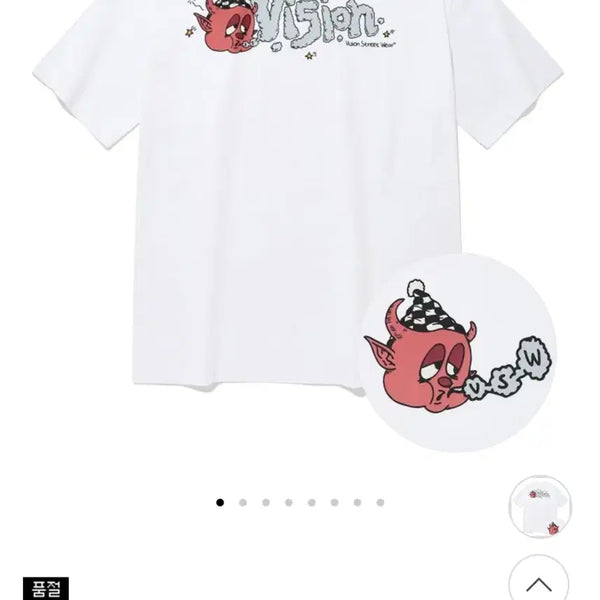 [BUNJANG] White Short-Sleeve T-Shirt with Devil Character and 'Vision' Lettering / 흰색 반팔티