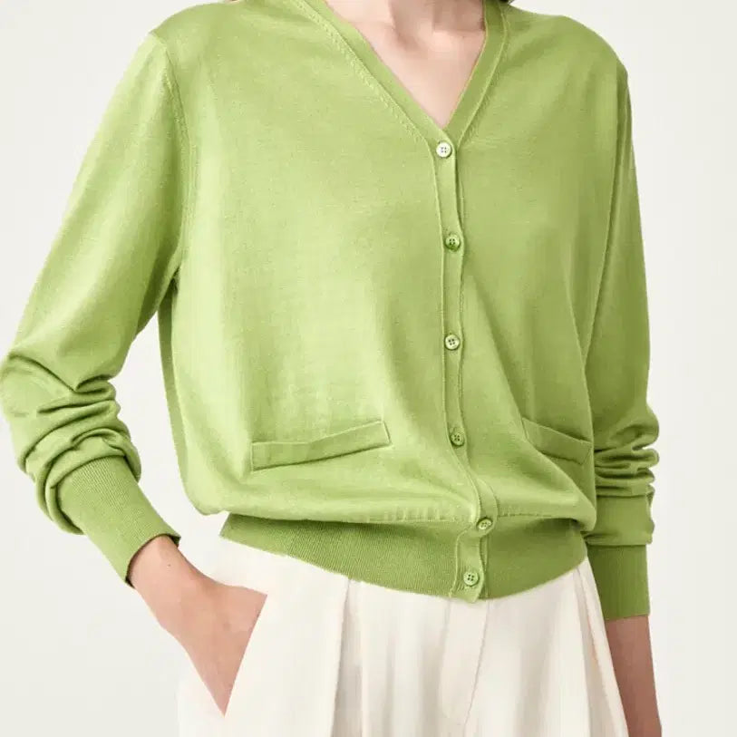 [BUNJANG] The Cashmere Silk V-Neck Knit Cardigan (Apple Green, Size 90) / 더캐시미어 실크 브이넥 니트 가디건 (애플그린 90)