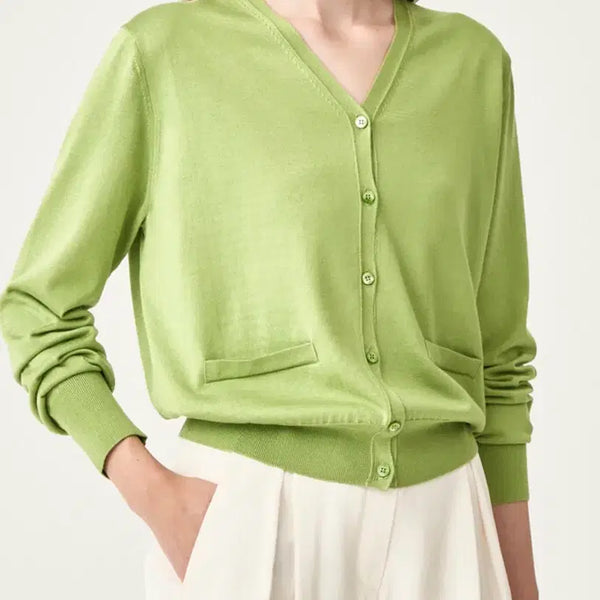 [BUNJANG] The Cashmere Silk V-Neck Knit Cardigan (Apple Green, Size 90) / 더캐시미어 실크 브이넥 니트 가디건 (애플그린 90)