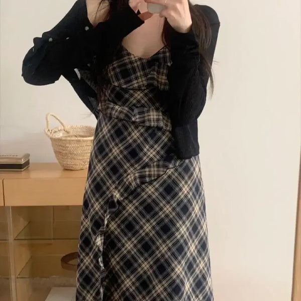 [BUNJANG] Checkered Frill Long Dress / 체크프릴ops