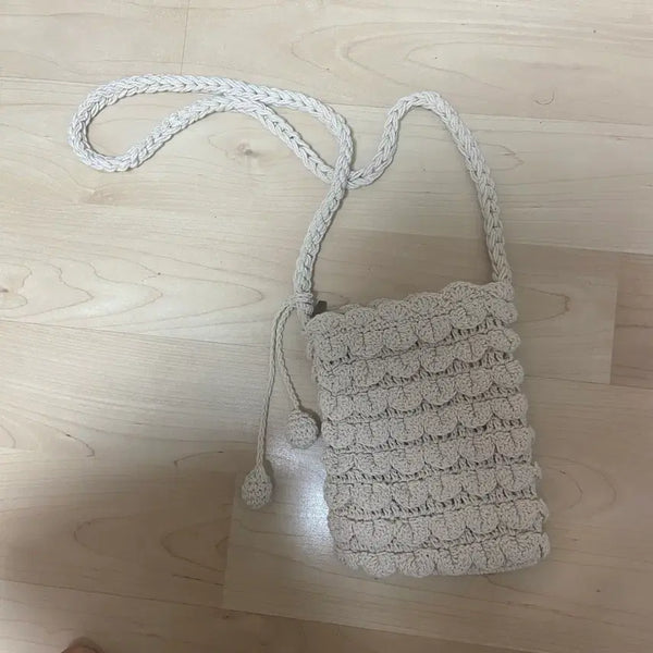 [BUNJANG] Beige Knit Crochet Shoulder Bag / 니트 크로셰 숄더백 베이지